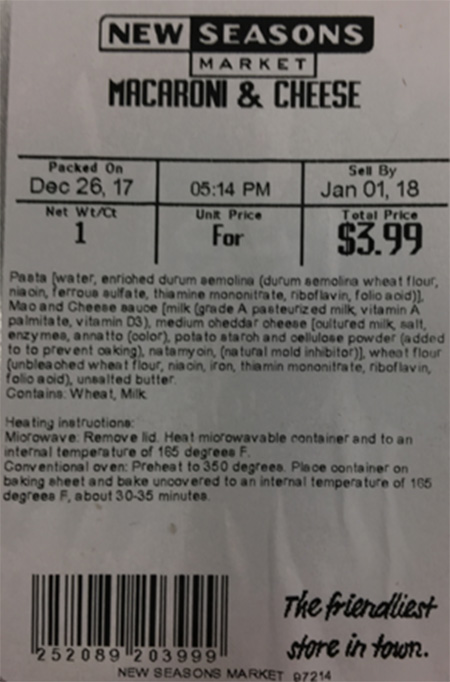 New Seasons Market Issues Allergy Alert on Undeclared Egg in Packaged Macaroni and Cheese
